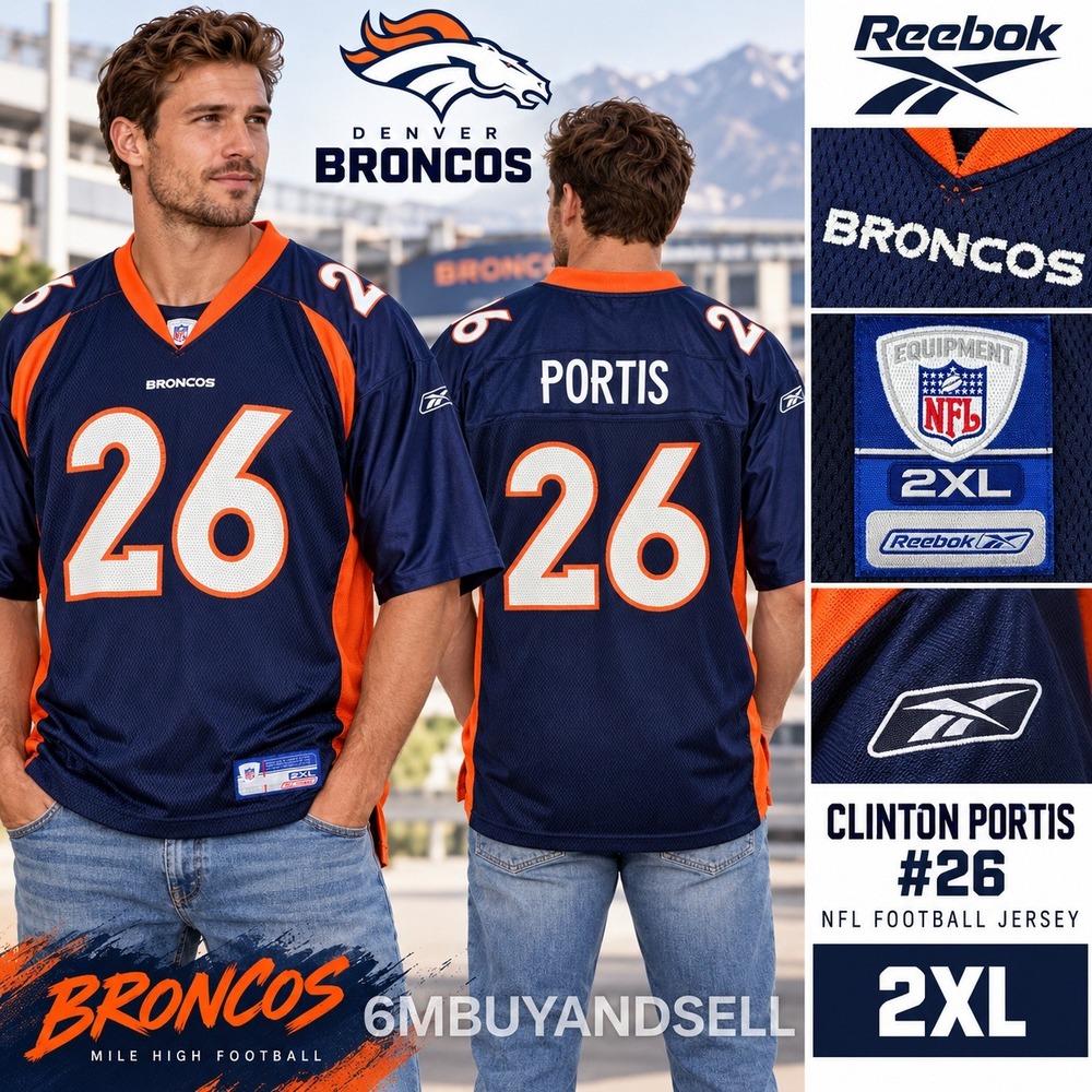 Reebok NFL Denver Broncos Clinton Portis 26 Jersey Mens 2XL Y2K Navy Blue 7009A